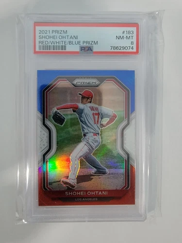 2021 Prizm Shohei Ohtani Red/White/Blue Prizm Card PSA 8