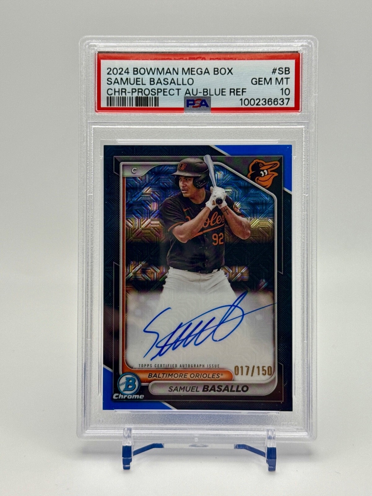 2024 Bowman Chrome Samuel Basallo Auto Blue Mega /150 #BMA-SB PSA 10
