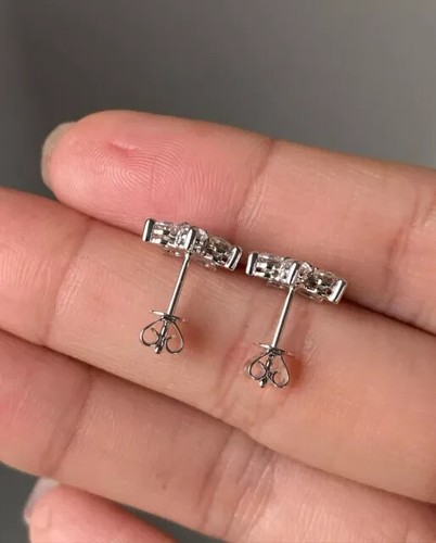 1.00Ct Round Cut Moissanite Push Back Flower Stud Earrings 14K White Gold Plated - Picture 5 of 7