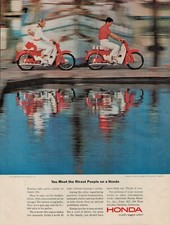 1964 Honda Motor Cycle Scooter Bike Vintage Print Ad Boat Dock Water Family USA
