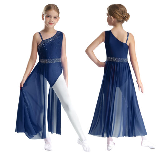 Kids Girls Latin Dance Costume High-Low Skirts Modern Contemporary Lyrical Dress - Picture 25 of 53
