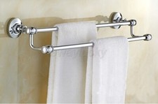 Polished Chrome Brass Bathroom Wall Mounted Towel Rack Holder Double Towel Bar