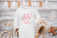 Personalised Pink Rabbit Initial Babygrow Sleepsuit, Vest, New Girl Gift, Coming