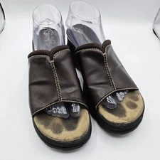 Vintage Chunky Sandals Size 10 Lower East Side Brown Faux Leather Slides Y2K 90s