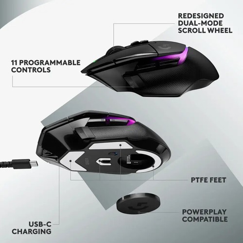 Logitech G G502 X Plus LIGHTSPEED Wireless RGB Gaming Mouse (Black) - READ - UD - Afbeelding 3 van 4