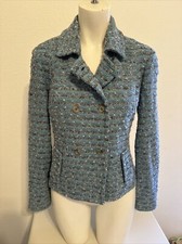 ST. JOHN COLLECTION Blue Tweed Boucle Collar Double Breasted Jacket 6 USA