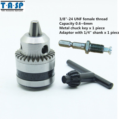 6mm Sanou Keyed Drill Chuck 3 8 24unf For Electric Drills With Key And Adaptor Ebay