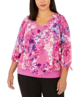 MSRP $65 Jm Collection Plus Size Printed Layered-Look Necklace Top Size 1X