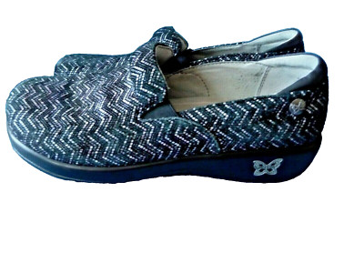 Alegria Keli 38M 8-8.5 Clogs Shoes Comfort Slip On Leather Black Zig Zag Kel-454