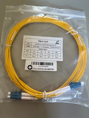 LC/UPC to LC/UPC SM Duplex Patch Cord 3m Yellow 9/125 PVC