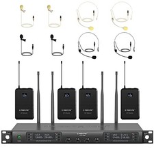 Wireless Microphone System, Quad Channel Cordless Mic Set With Four