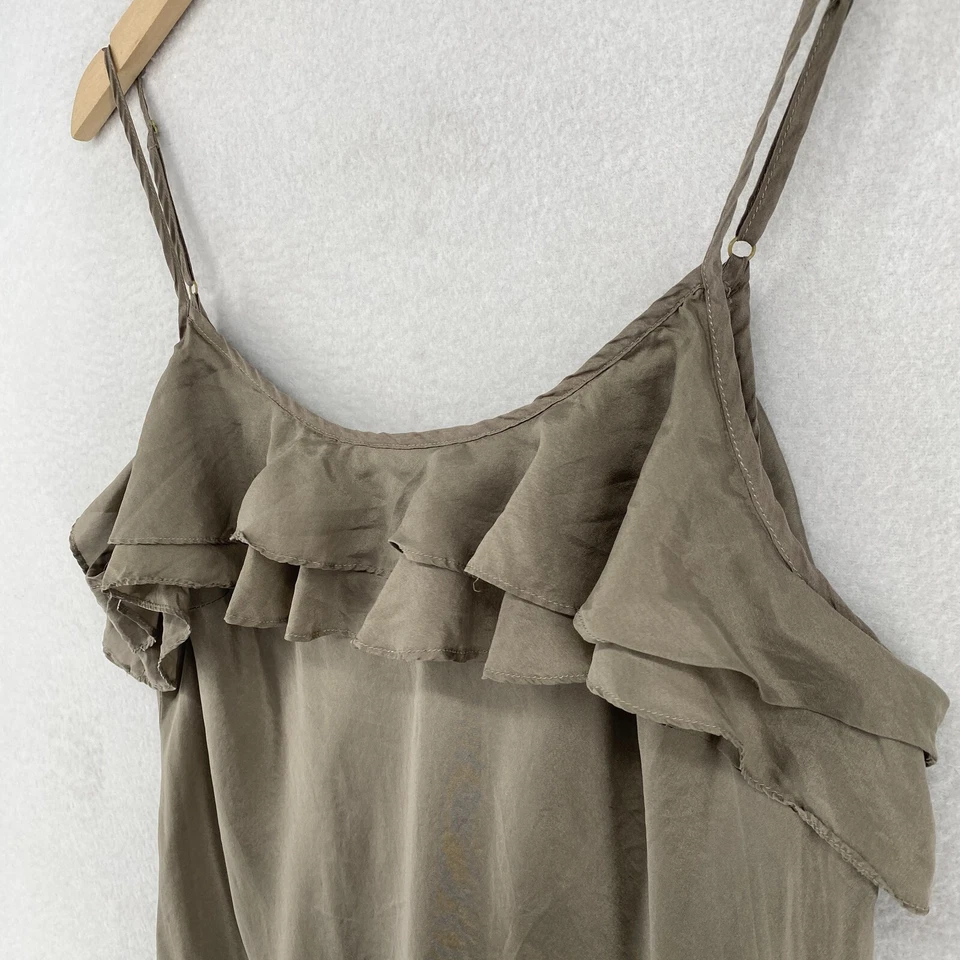 Camiseta sin mangas KENAR para mujer 14 camisola con volantes de seda correa de espagueti concha marrón topo Foto 2 de 4