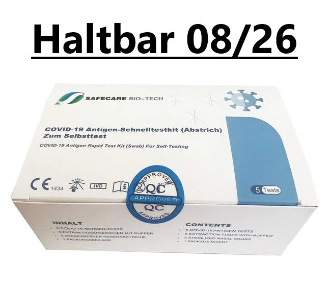SAFECARE 15x Schnelltest Selbsttest Corona Covid CE1434 BfArm PEI gelistet MHD 8/2026