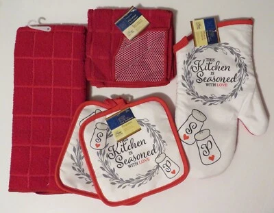 Kitchen Towel Set - This Kitchen is Seasoned With Love Theme 6 Piece Set