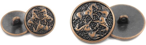 Bezelry Celtic Horses Metal Shank Buttons. Set 25mm and 18mm, Antique Copper  - Picture 3 of 4