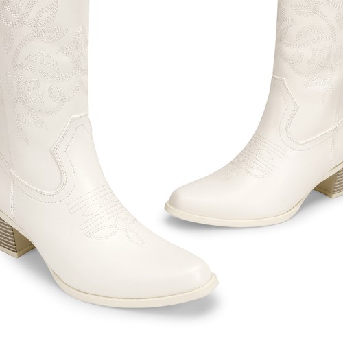 Women Western Boots Cowgirl Boots 2.36" Chunky Block Heel Mid Calf Ridding Boots - Picture 41 of 43