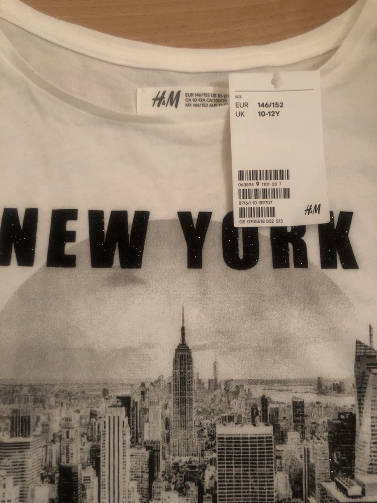 T-SHIRT, Größe 146/152, H&M, Neu, New York, Schriftzug glitzert