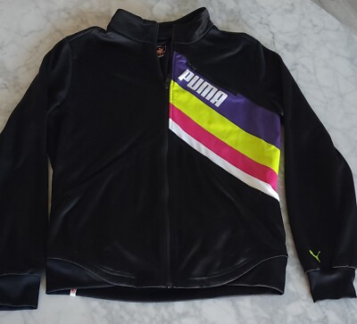 Puma Soccer Black Track  Zip Up Jacket Sports Athletic Womens Medium