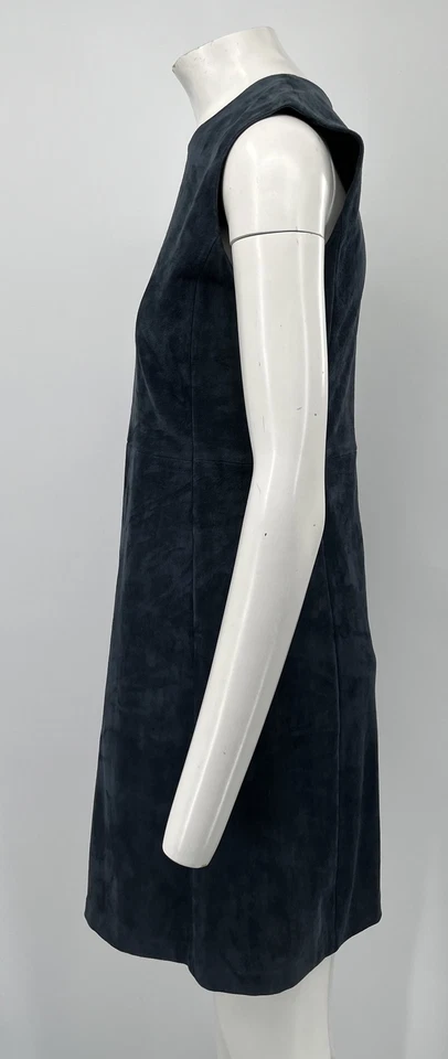 Prada 2017 蓝色麂皮绒无袖 A 字及膝连衣裙,尺寸 42 — 第 2/4 张图片