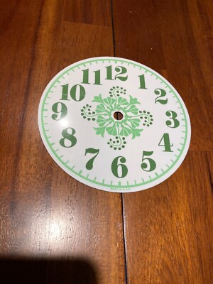 NOS   ''Burwood'' Arabic Clock Dial, Clock Part,  Aluminum, 6 1/4'' WHITE/GREEN