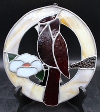 Vintage Handmade Stained Slag Glass Cardinal Bird Suncatcher 8 Inches