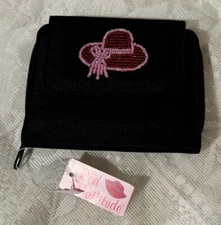 Red Hat Society Beaded Wallet Bifold Black With Emblem New