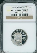 2003-W $50 PLATINUM STATUE LIBERTY 1/2 Oz. NGC PF70 PROOF PR70 4150.00 per troy oz