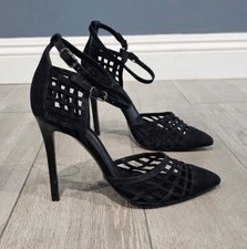 SCHUTZ Black Suede Cut Out Pointed Toe Double Ankle Strap Stiletto Pumps 7B