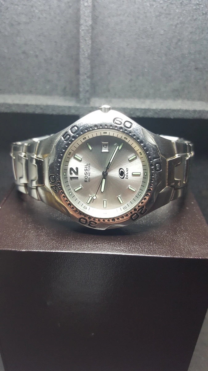 Fossil 100 Meters Blue Date Watch Stainless