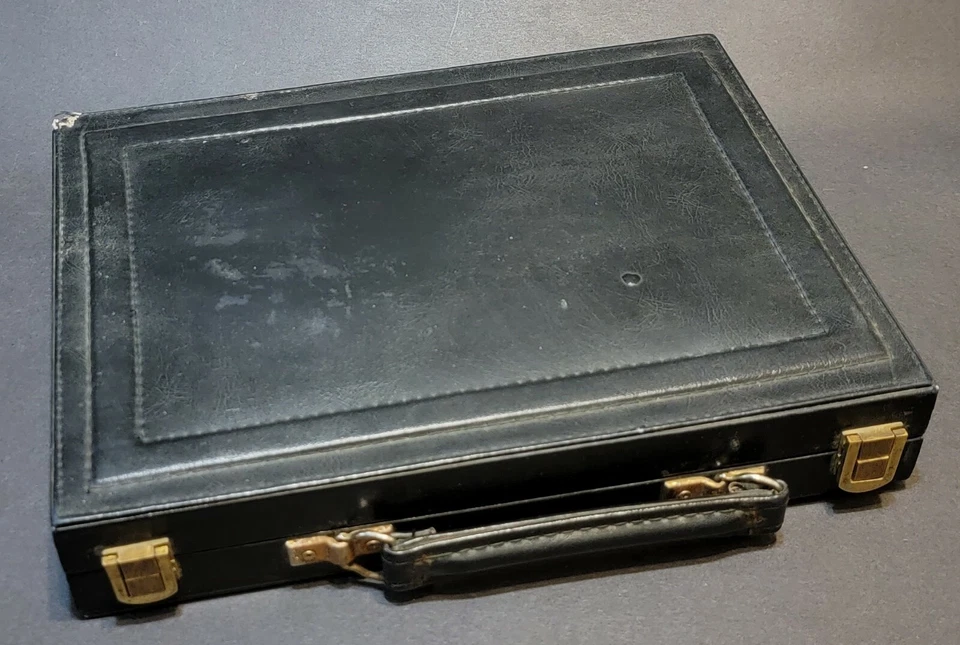 Vintage Backgammon Set Wooden Stones Leather & Felt - Image 2 of 4