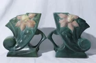 Vintage Roseville Pottery 193-6" Handled Green Pink Flower Vase Pair