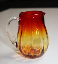 Vintage Glass Amberina Creamer Pitcher Optic Ribbed 3 7/8"