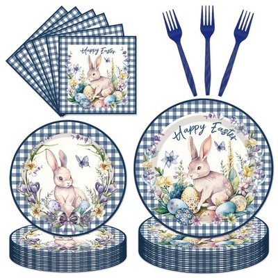 96Pcs Easter Party Decorations Tableware Set Happy Easter Paper Plates Napkin...