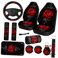 10 Pcs Red Rose Car Seat Covers Full Set For Women Art Flower Car Accessories 10 Pcs Red Rose Car Seat Covers Full Set For Women Art Flower Car Accessories