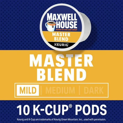 Maxwell House Master Blend Mild Roast K-Cup Coffee Pods, 10 CT