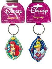 Vintage The Little Mermaid ARIEL & Cinderella Rubber 2-D 2.5" Keychain