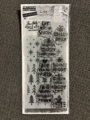 Tim Holtz Christmas Stamps  and stencil Holiday Words Phrases Stampers Anonymous