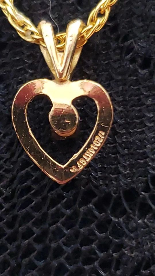 Vintage Now Gold Filled Diamond Accent Heart Necklace 15" Inches - Image 4 of 4