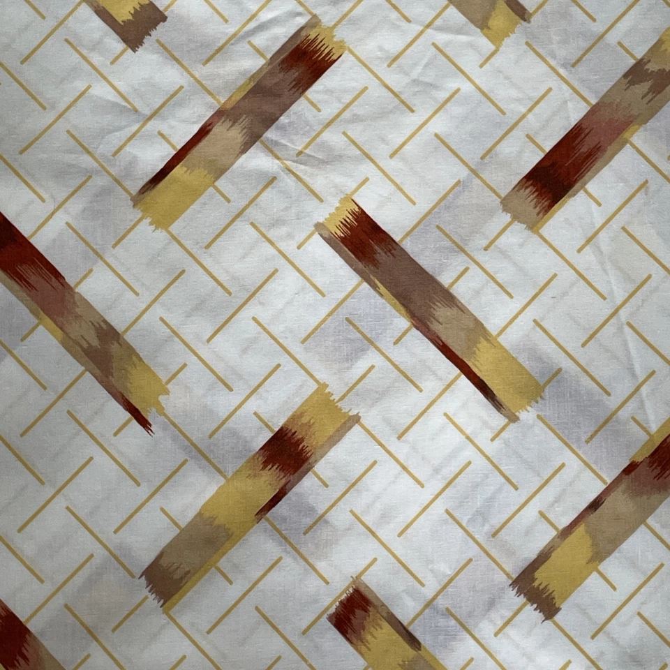 Vintage 1970s Cannon Monticello Flat Sheet Queen Size Gold Brown Geometric MOD - Image 2 of 4