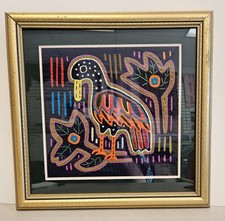 Kuna Indian Mola Textile BIRD Panama Latin America Applique Authentic FRAMED B