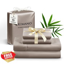KRIMANO Twin Bamboo Sheet Set 3pc Taupe Luxury Cooling 17" Pocket