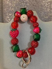 Handmade Strawberry Keychain Wristlet with Strawberry Focal Beads