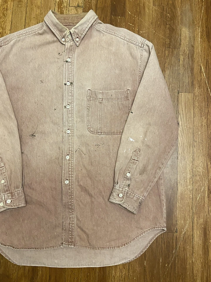Vintage St John’s Bay Faded Brown Distressed Button Down Long Sleeve Shirt Large - Image 3 of 4