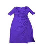 Lauren Ralph Lauren 3/4 Sleeve Ruched Sheath Dress Purple Womens Sz 8 V Neck