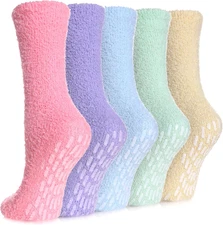 Non Slip Hospital Socks with Grips for Women Winter Warm Cozy Fuzzy Slipper Soft
