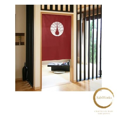 Neu Noren Kobo Noren Familienwappen umarmender Myoga burgunderroter Wandteppi...