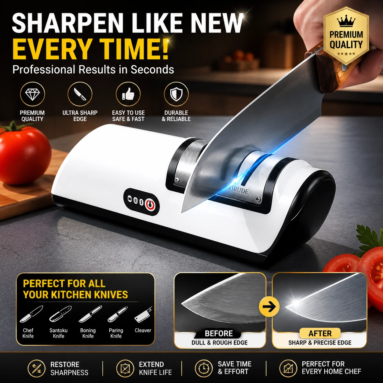 Electric Knife Sharpener 4 Levels Professional Automatic Kitchen Sharpener Tool
Opens in a new windo