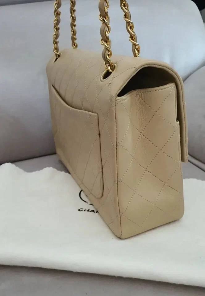 Chanel Beige Lambskin Leather Small Classic Flap GHW Shoulder Bag AUTHENTIC - Image 4 of 4