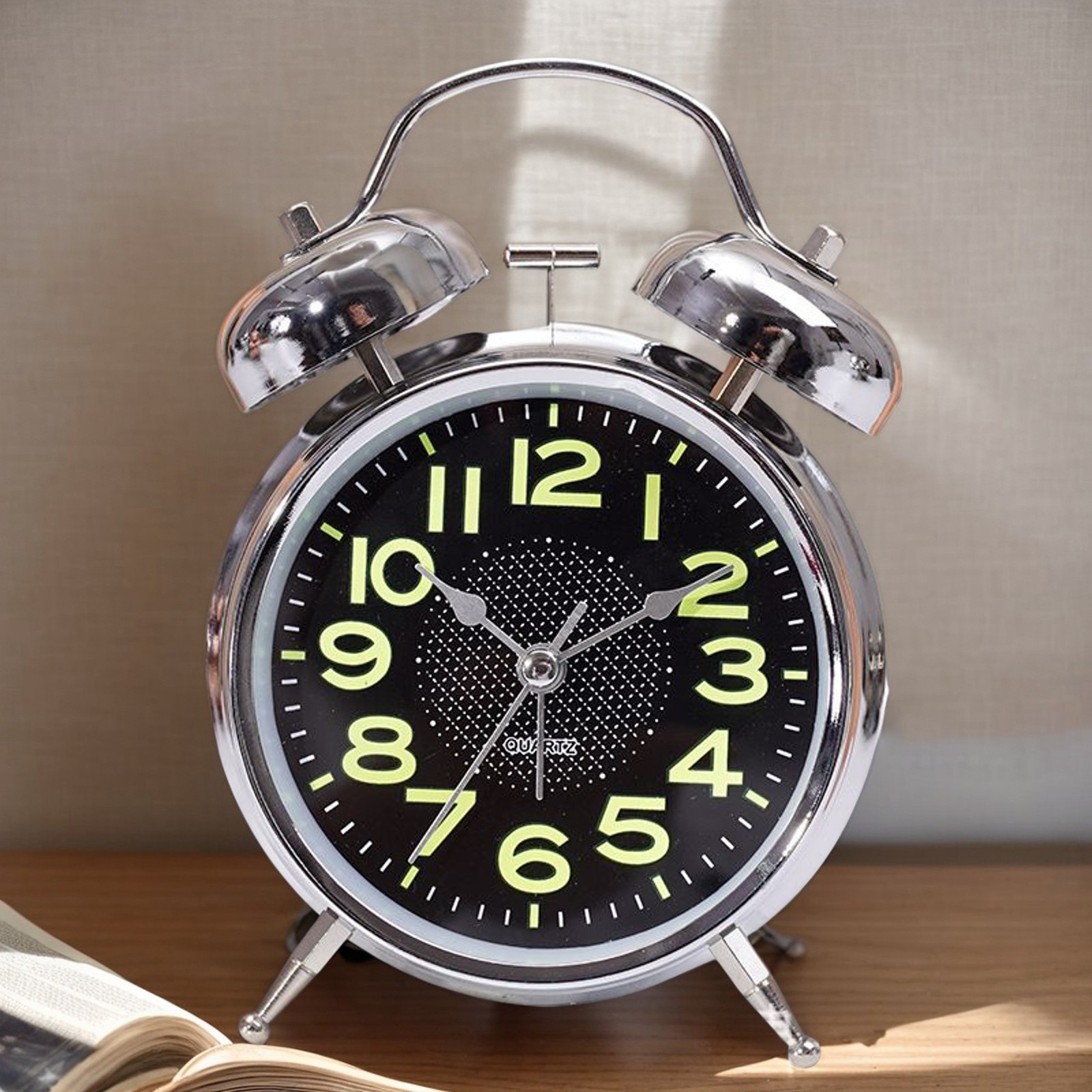 No Tick Silent Alarm Double Bell Alarm Clock With Night Light for Heavy Sleepers
