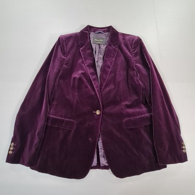 Massimo Dutti Damen Samt Blazer Lila 16 UK Baumwolle Sakko Einreiher